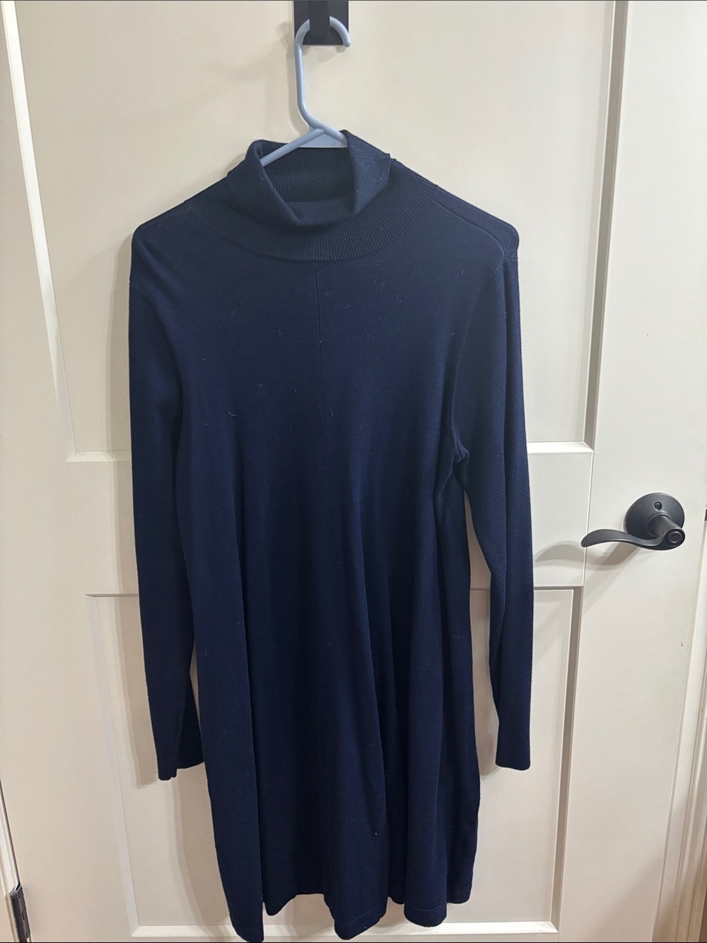 AB Studio Navy Long-Sleeve Turtleneck Swing Dress